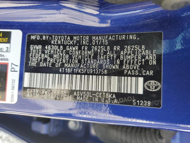 4T1BF1FK5FU913758 - 2015 TOYOTA CAMRY LE BLUE photo 12