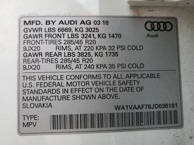 WA1VAAF78JD036181 - 2018 AUDI Q7 PRESTIGE 白色 照片 12