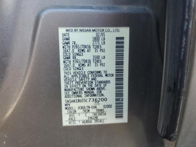 5N1AR18U35C736200 - 2005 NISSAN PATHFINDER LE ყავისფერი ფოტო 13