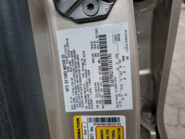 3FA6P0RU7KR187791 - 2019 FORD FUSION TITANIUM CREAM photo 12