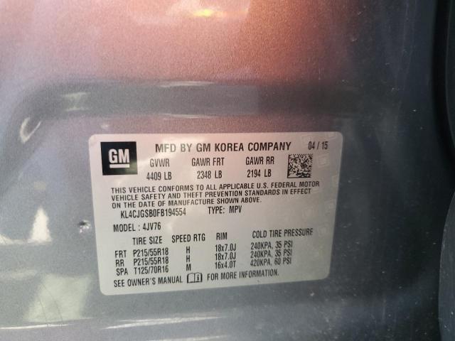 KL4CJGSB0FB194554 - 2015 BUICK ENCORE SILVER photo 13