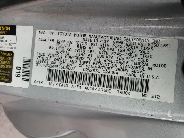 5TETU62N28Z508267 - 2008 TOYOTA TACOMA PRERUNNER ACCESS CAB SILVER photo 12