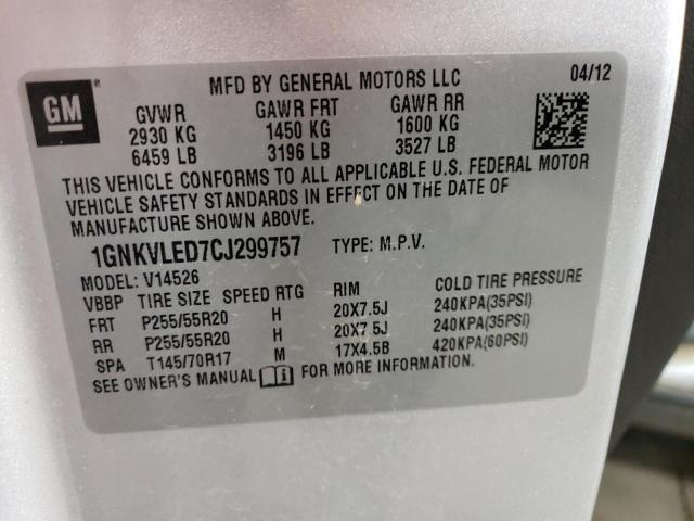 1GNKVLED7CJ299757 - 2012 CHEVROLET TRAVERSE LTZ SILVER photo 14