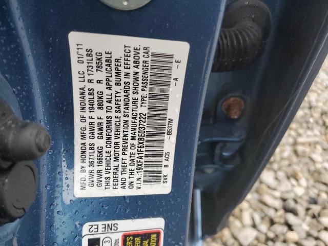 19XFA1F6XBE037222 - 2011 HONDA CIVIC LX-S 蓝色 照片 13