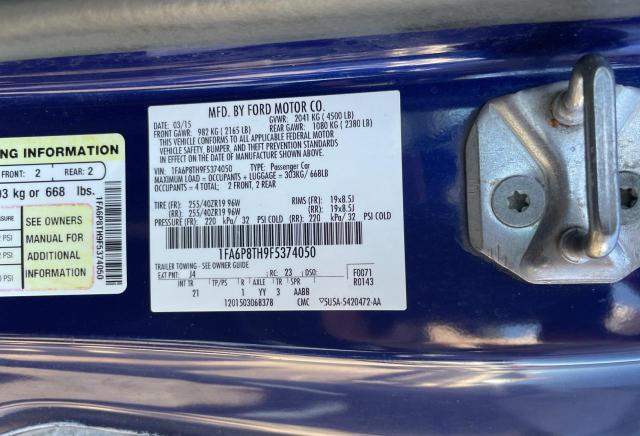 1FA6P8TH9F5374050 - 2015 FORD MUSTANG BLUE photo 10