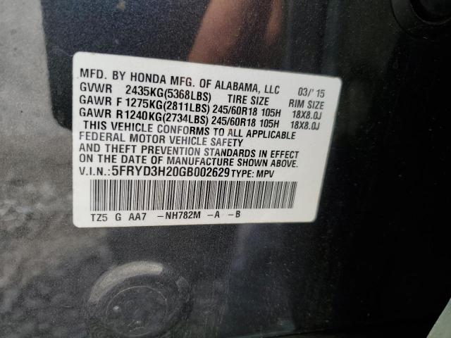 5FRYD3H20GB002629 - 2016 ACURA MDX CHARCOAL photo 12