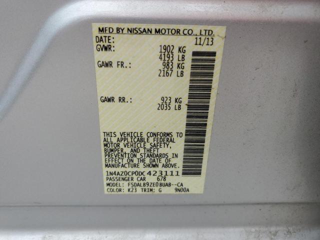 1N4AZ0CP0DC423111 - 2013 NISSAN LEAF S SILVER photo 13