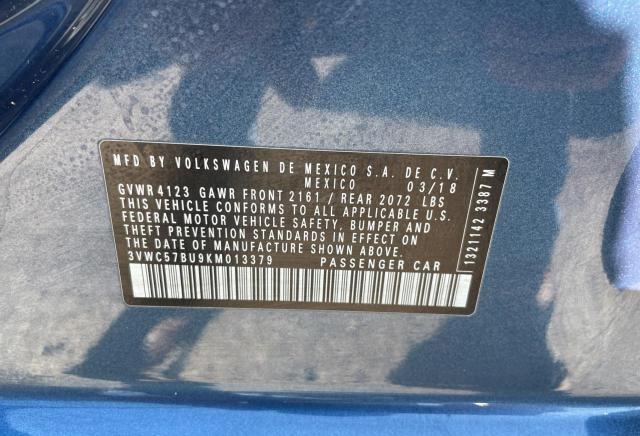 3VWC57BU9KM013379 - 2019 VOLKSWAGEN JETTA S BLUE photo 10