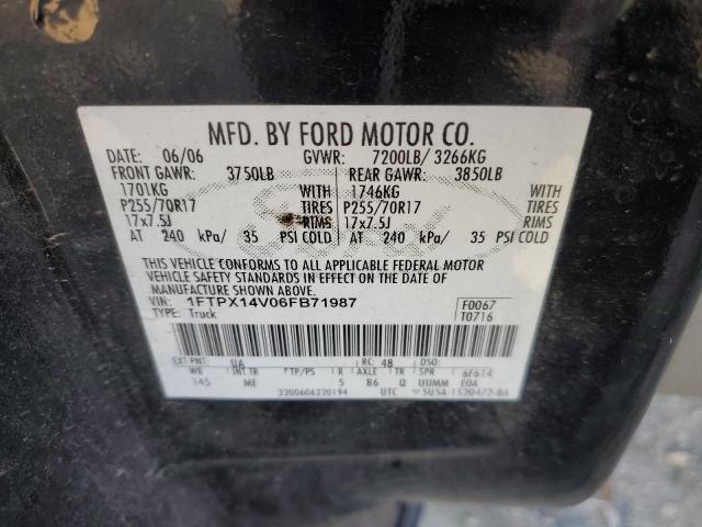 1FTPX14V06FB71987 - 2006 FORD F150 4WD BLACK photo 12