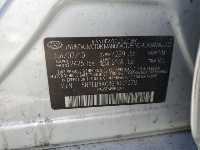 5NPEB4AC4BH002078 - 2011 HYUNDAI SONATA GLS SILVER photo 12