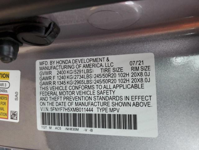 5FNYF7H5XMB011444 - 2021 HONDA PASSPORT EXL 银色 照片 13