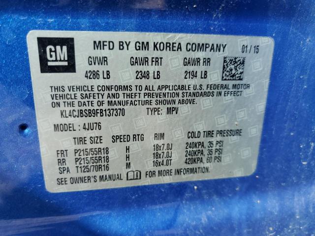 KL4CJBSB9FB137370 - 2015 BUICK ENCORE CONVENIENCE 蓝色 照片 13