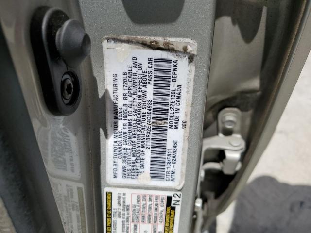 2T1BR32E74C304933 - 2004 TOYOTA COROLLA CE SILVER photo 12