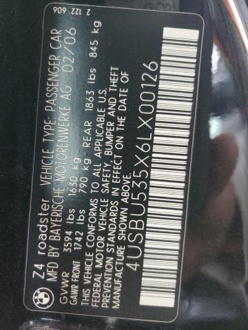 4USBU535X6LX00126 - 2006 BMW Z4 3.0SI BLACK photo 12