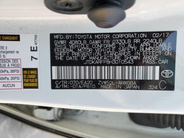 JTDKARFP8H3010543 - 2017 TOYOTA PRIUS PRIM 白色 照片 12