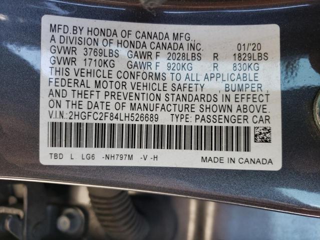 2HGFC2F84LH526689 - 2020 HONDA CIVIC SPORT GRAY photo 13