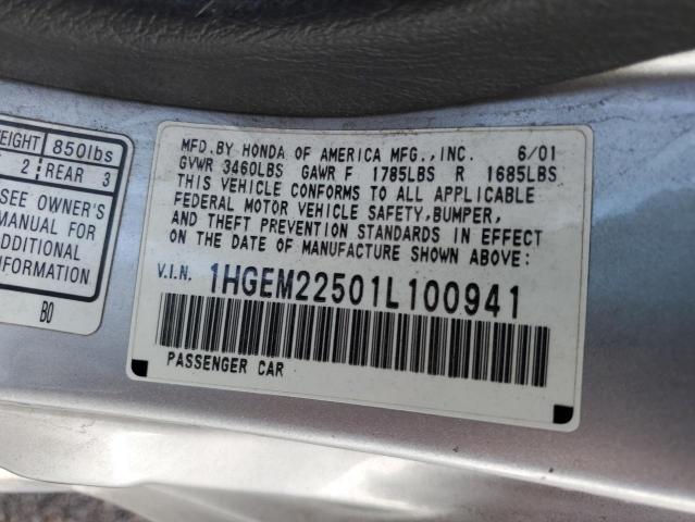 1HGEM22501L100941 - 2001 HONDA CIVIC LX SILVER photo 12