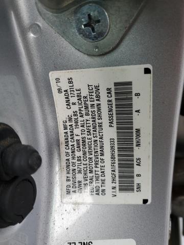 2HGFA1F65BH509333 - 2011 HONDA CIVIC LX-S Արծաթագույն լուսանկար 12