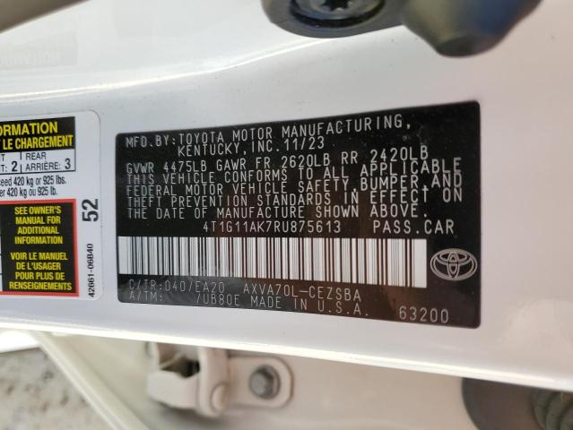 4T1G11AK7RU875613 - 2024 TOYOTA CAMRY SE NIGHT SHADE WHITE photo 12