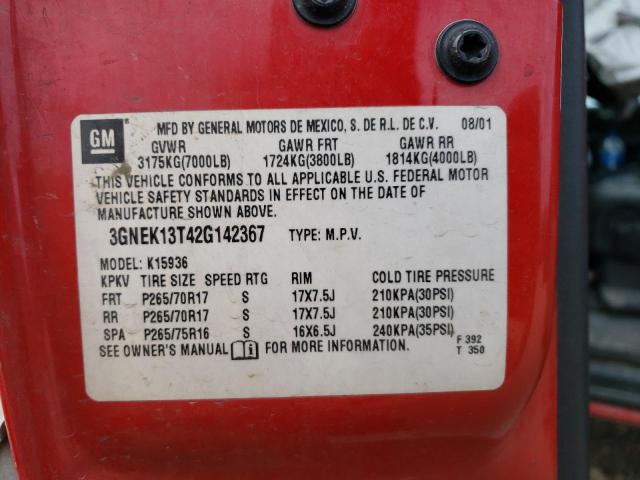 3GNEK13T42G142367 - 2002 CHEVROLET AVALANCHE K1500 RED photo 12