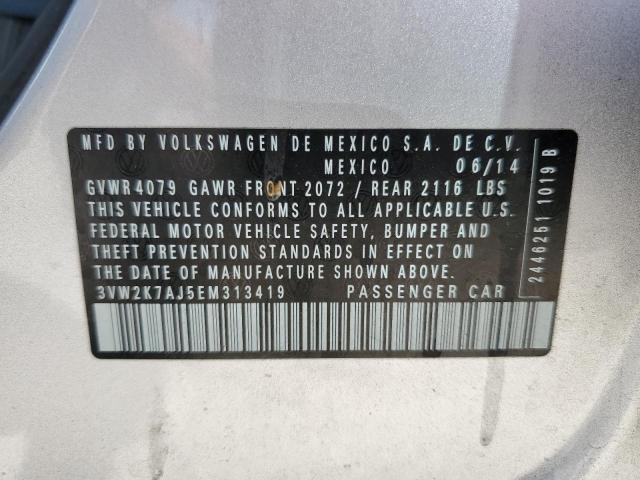 3VW2K7AJ5EM313419 - 2014 VOLKSWAGEN JETTA BASE 银色 照片 12