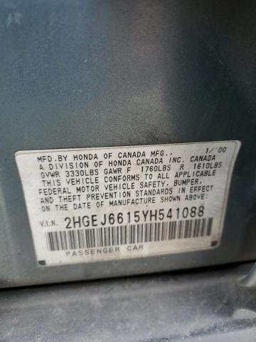 2HGEJ6615YH541088 - 2000 HONDA CIVIC BASE TEAL photo 12