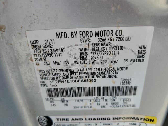 1FTFW1ET8BFA65390 - 2011 FORD F150 SUPERCREW SILVER photo 12