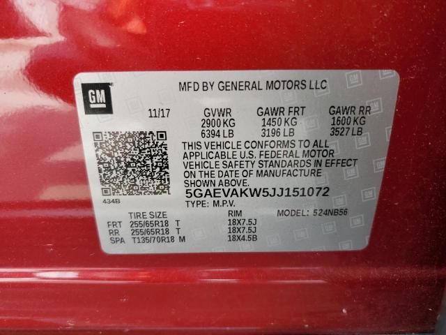 5GAEVAKW5JJ151072 - 2018 BUICK ENCLAVE ESSENCE 勃艮第红 照片 13