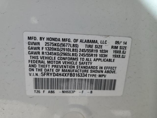 5FRYD4H4XFB016334 - 2015 ACURA MDX TECHNOLOGY WHITE photo 12