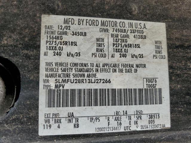 5LMFU28R13LJ27266 - 2003 LINCOLN NAVIGATOR BLACK photo 12