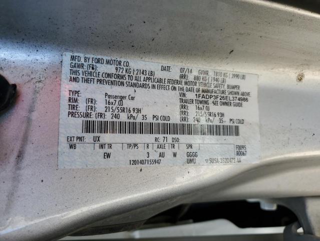 1FADP3F26EL374986 - 2014 FORD FOCUS SE SILVER photo 12