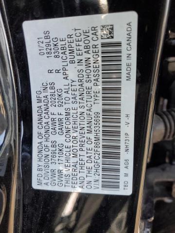 2HGFC2F86MH535699 - 2021 HONDA CIVIC SPORT BLACK photo 12
