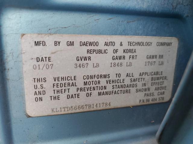 KL1TD56667B141784 - 2007 CHEVROLET AVEO BASE Mavi foto 12
