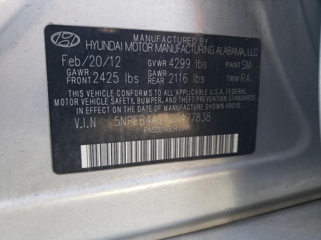 5NPEB4AC7CH477838 - 2012 HYUNDAI SONATA GLS SILVER photo 12