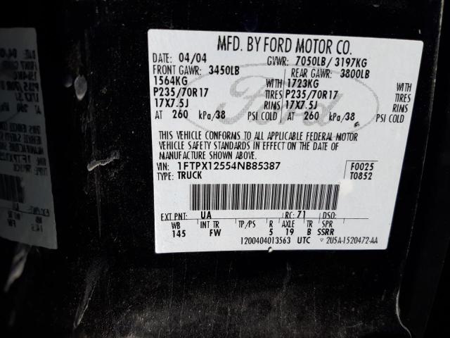 1FTPX12554NB85387 - 2004 FORD F150 BLACK photo 12