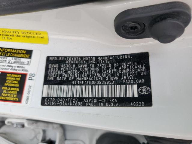 4T1BF1FK0EU338953 - 2014 TOYOTA CAMRY L WHITE photo 12