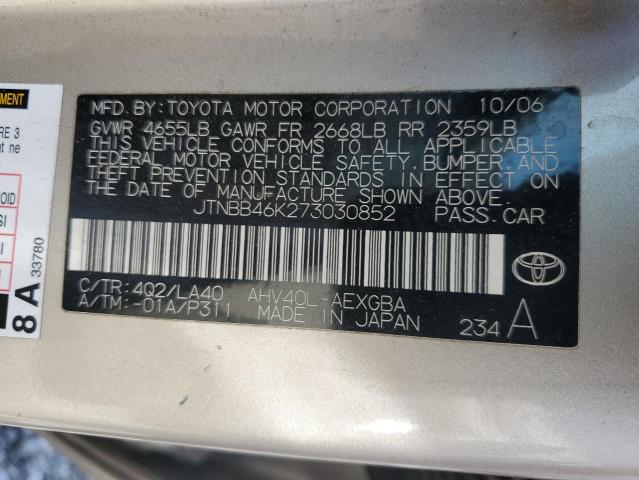 JTNBB46K273030852 - 2007 TOYOTA CAMRY HYBRID GOLD photo 12