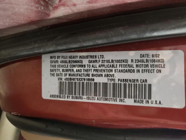 4S3BH675X37618959 - 2003 SUBARU LEGACY OUTBACK AWP 栗色 照片 12