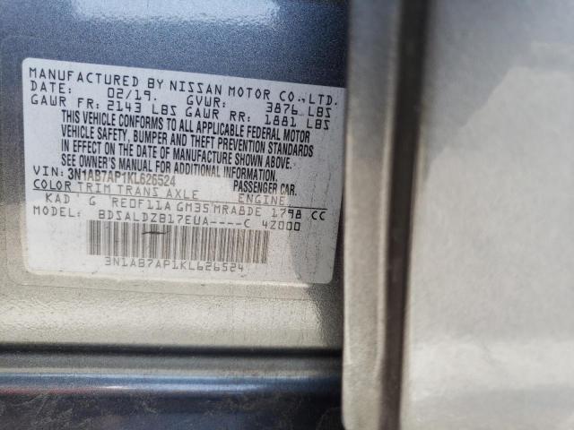 3N1AB7AP1KL626524 - 2019 NISSAN SENTRA S CHARCOAL photo 12