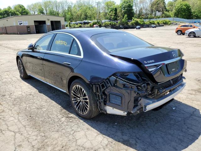 W1K6G7GB0NA100449 - 2022 MERCEDES-BENZ S 580 4MATIC BLUE photo 2