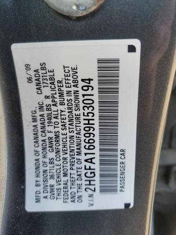 2HGFA16699H530194 - 2009 HONDA CIVIC LX-S ნაცრისფერი ფოტო 12