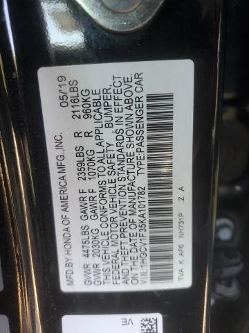 1HGCV1F35KA101782 - 2019 HONDA ACCORD SPORT Қара фото 12