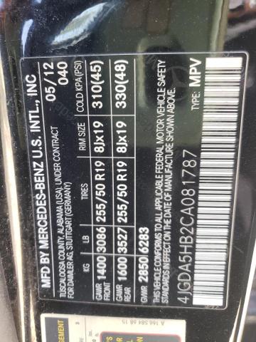 4JGDA5HB2CA081787 - 2012 MERCEDES-BENZ ML 350 4MATIC BLACK photo 13