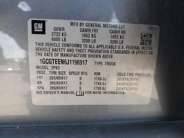 1GCGTEEN6J1196917 - 2018 CHEVROLET COLORADO ZR2 GRAY photo 12
