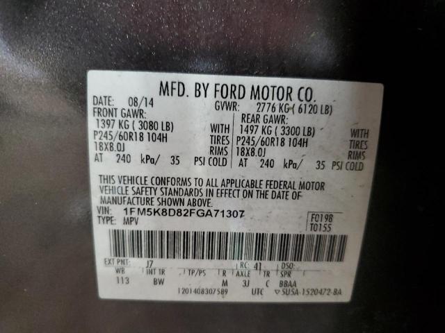 1FM5K8D82FGA71307 - 2015 FORD EXPLORER XLT CHARCOAL photo 14