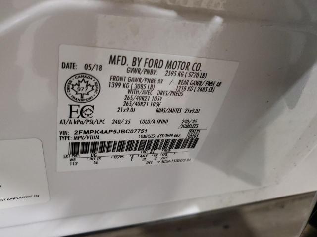 2FMPK4AP5JBC07751 - 2018 FORD EDGE SPORT 白色 照片 13