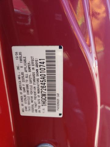 1HGCM72645A010741 - 2005 HONDA ACCORD EX RED photo 12