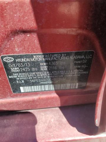 5NPEB4AC0EH823537 - 2014 HYUNDAI SONATA GLS RED photo 12