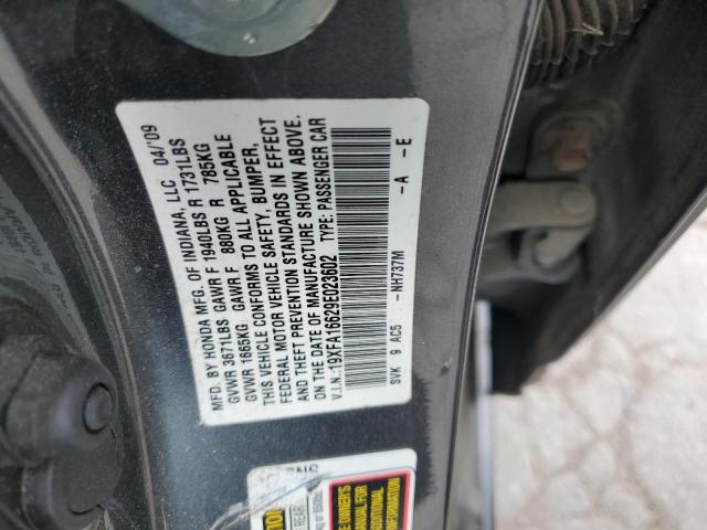 19XFA16629E023602 - 2009 HONDA CIVIC LX-S فحمي صورة 12