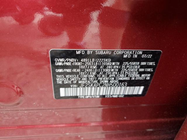 JF2SKAPC2NH500163 - 2022 SUBARU FORESTER LIMITED BURGUNDY photo 13